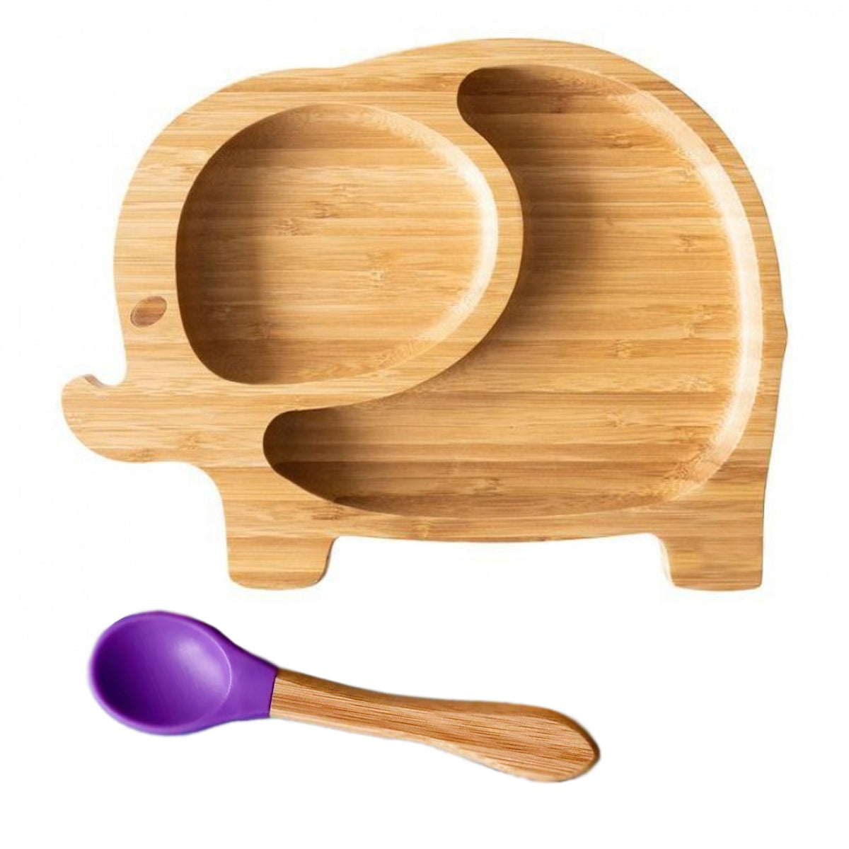 Plato Bambú antideslizante con Cuchara Silicona