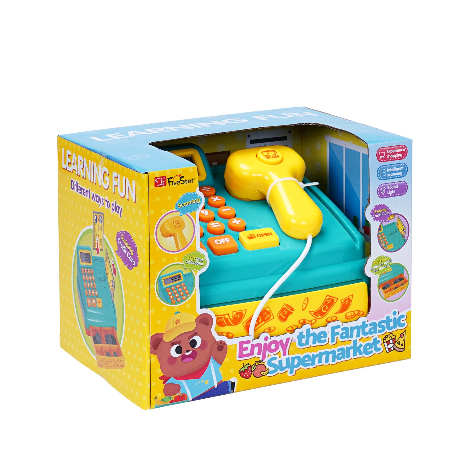 Caja registradora con canasta de productos