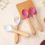 Set Cubiertos Cuchara Tenedor Bambú Silicona