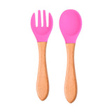 Set Cubiertos Cuchara Tenedor Bambú Silicona