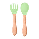 Set Cubiertos Cuchara Tenedor Bambú Silicona