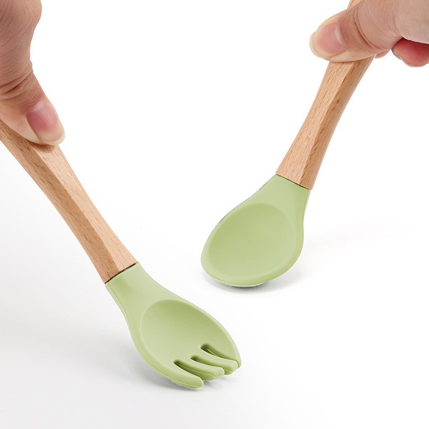 Set Cubiertos Cuchara Tenedor Bambú Silicona