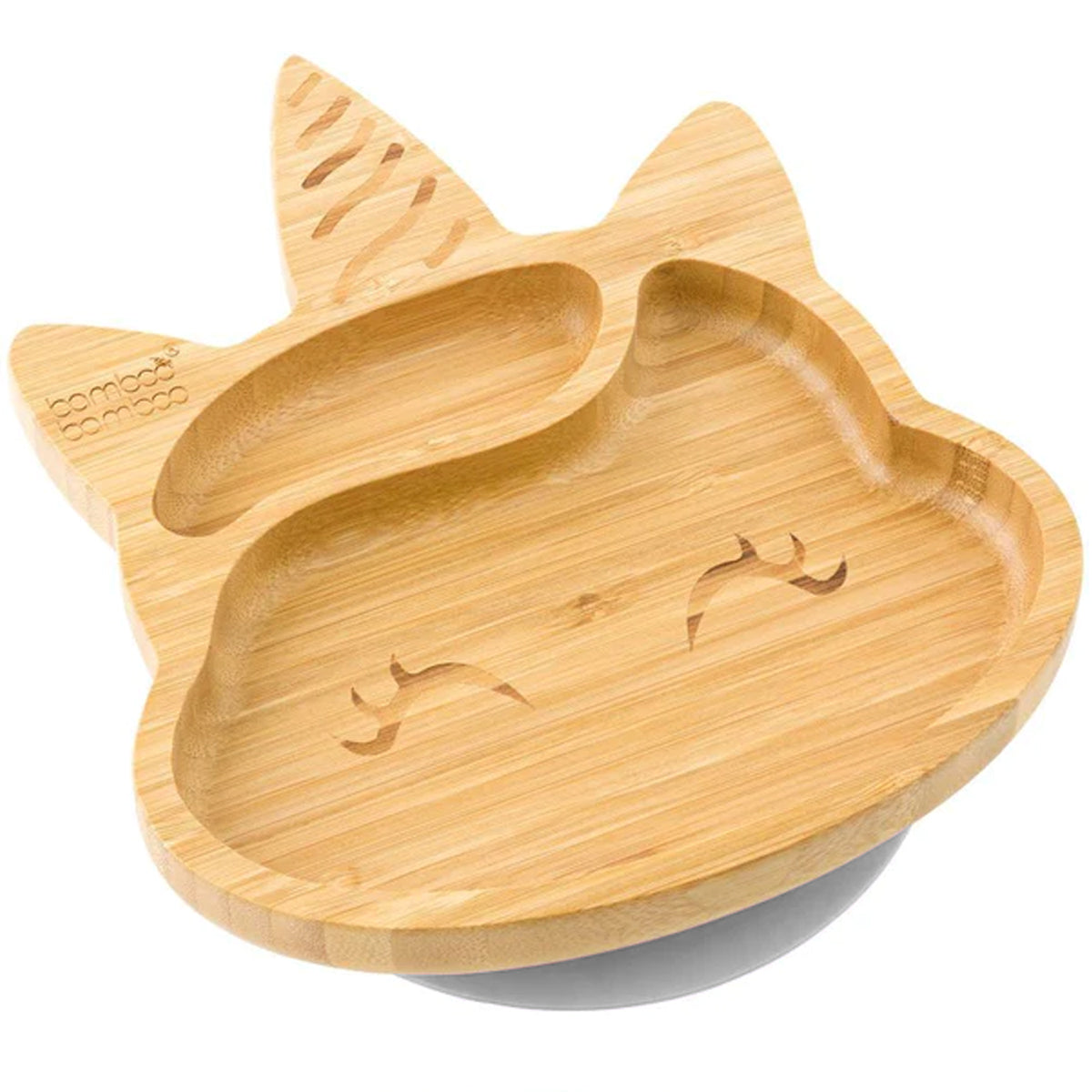 Plato Bambú antideslizante con Cuchara Silicona