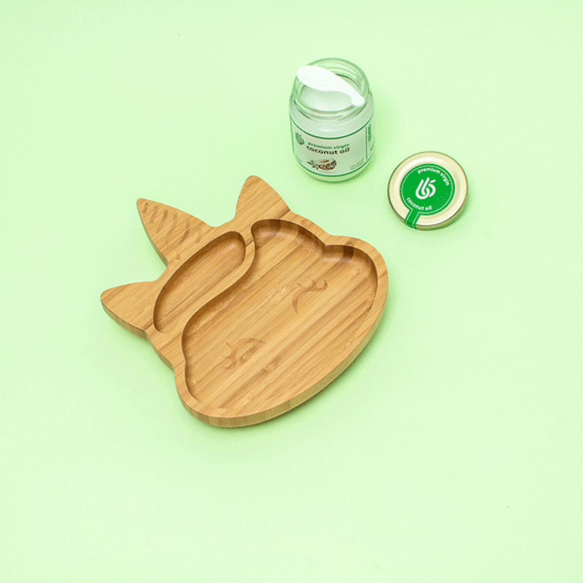 Plato Bambú antideslizante con Cuchara Silicona