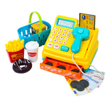 Caja registradora con canasta de productos