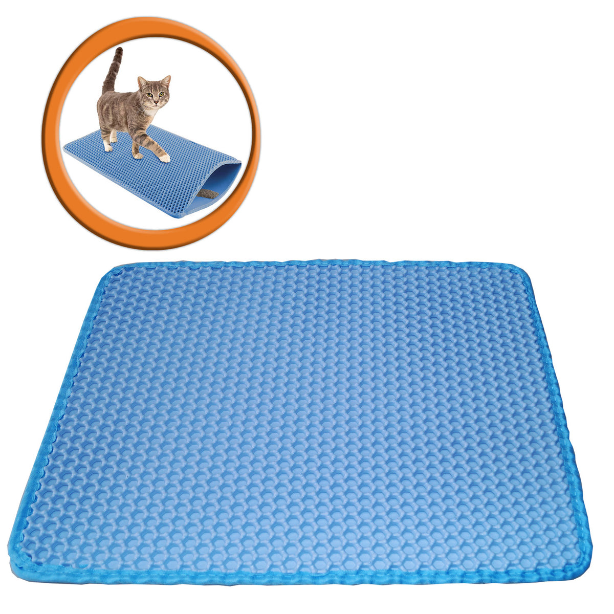Tapete recolector de arena para gatos en color azul