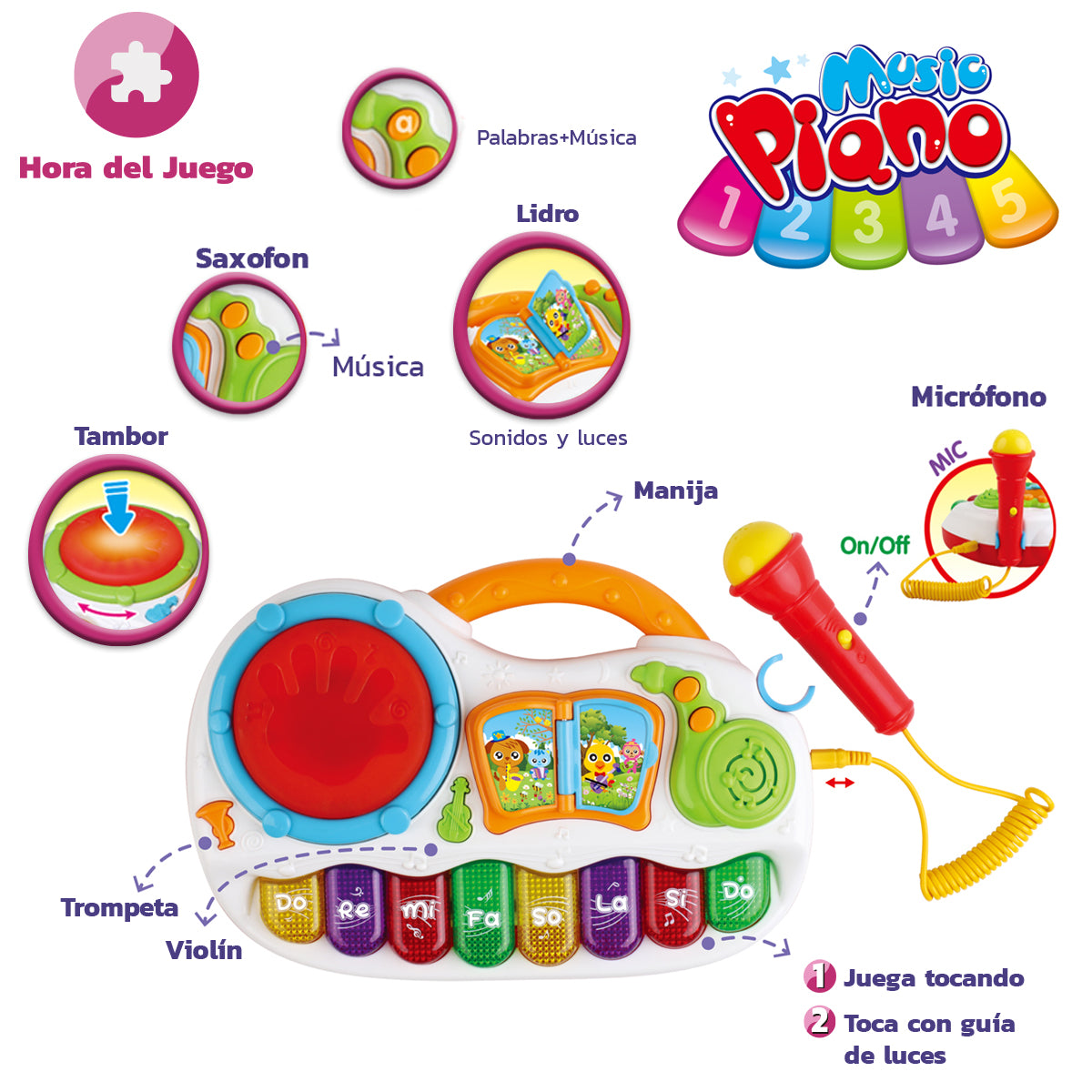 Piano Didáctico con Microfono Bilingue