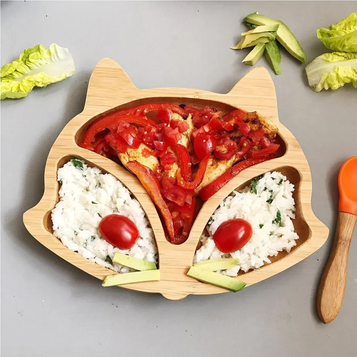 Plato Bambú antideslizante con Cuchara Silicona