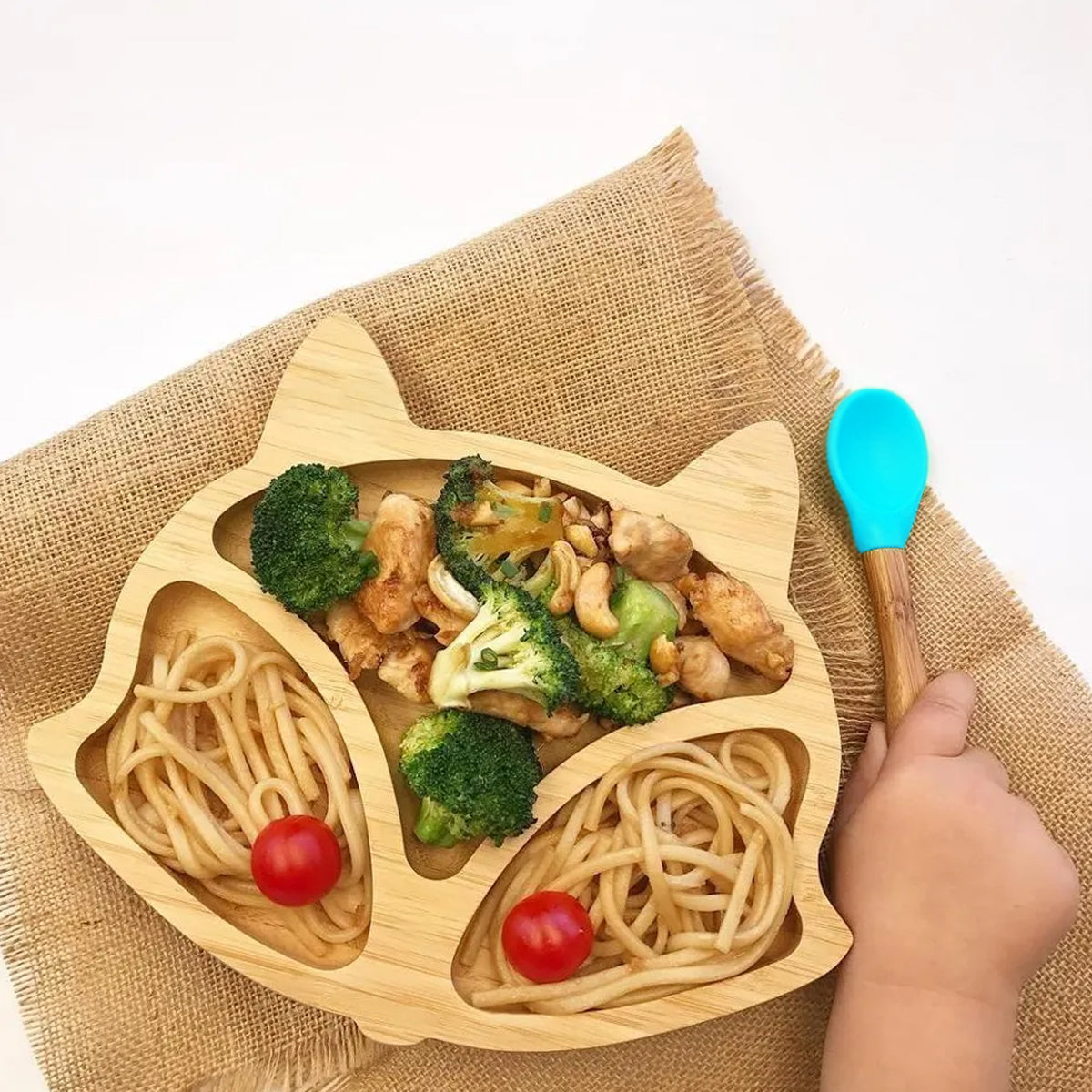 Plato Bambú antideslizante con Cuchara Silicona