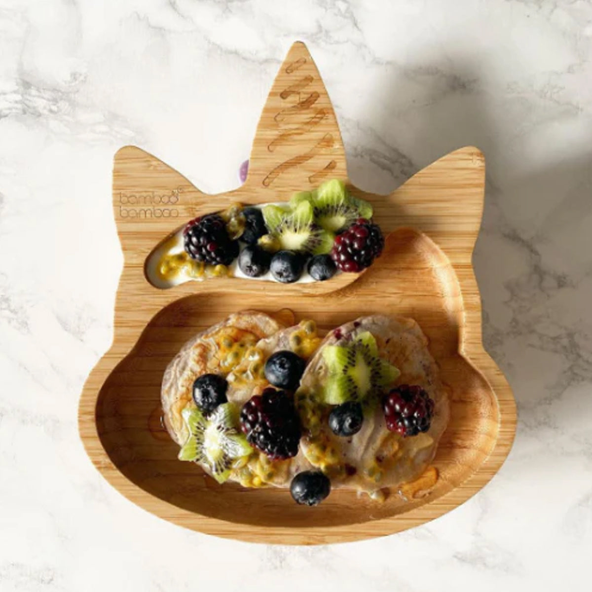 Plato Bambú antideslizante con Cuchara Silicona