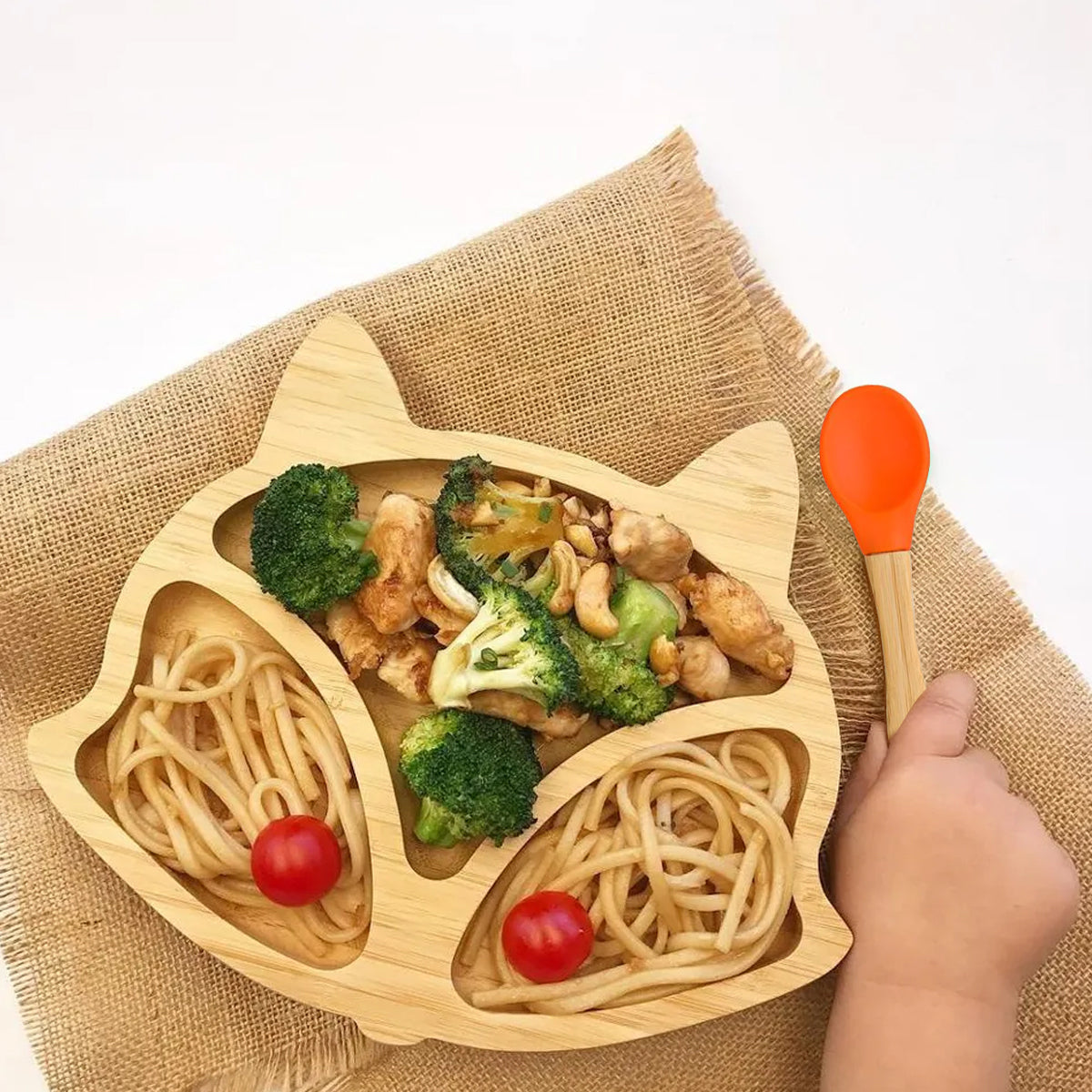 Plato Bambú antideslizante con Cuchara Silicona