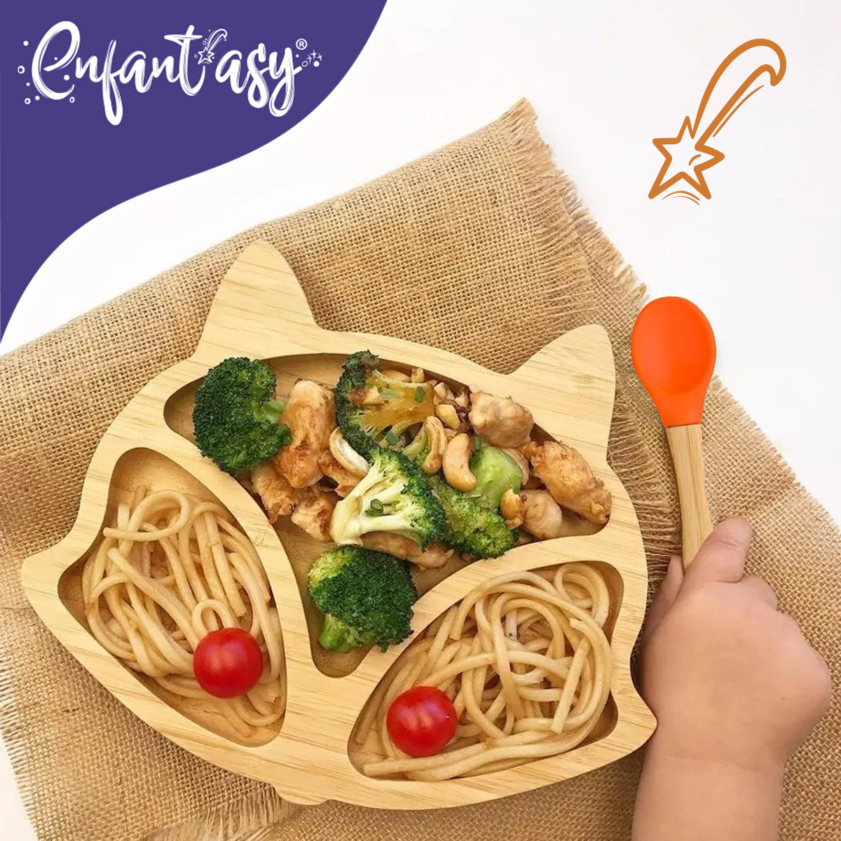 Plato Bambú antideslizante con Cuchara Silicona