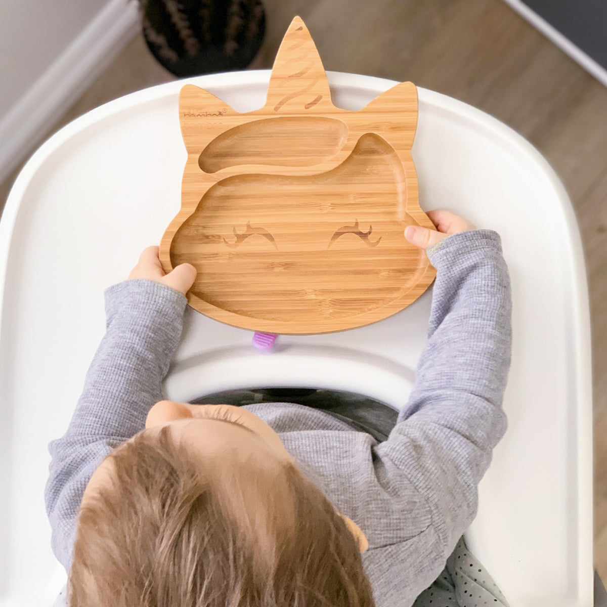 Plato Bambú antideslizante con Cuchara Silicona