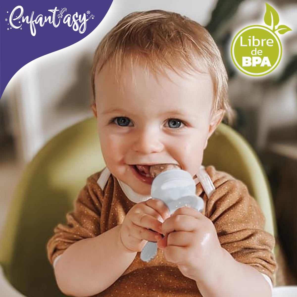 Chupo de fruta con mordedor, estuche y 3 boquillas