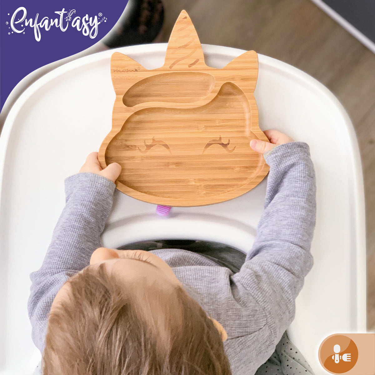 Plato Bambú antideslizante con Cuchara Silicona