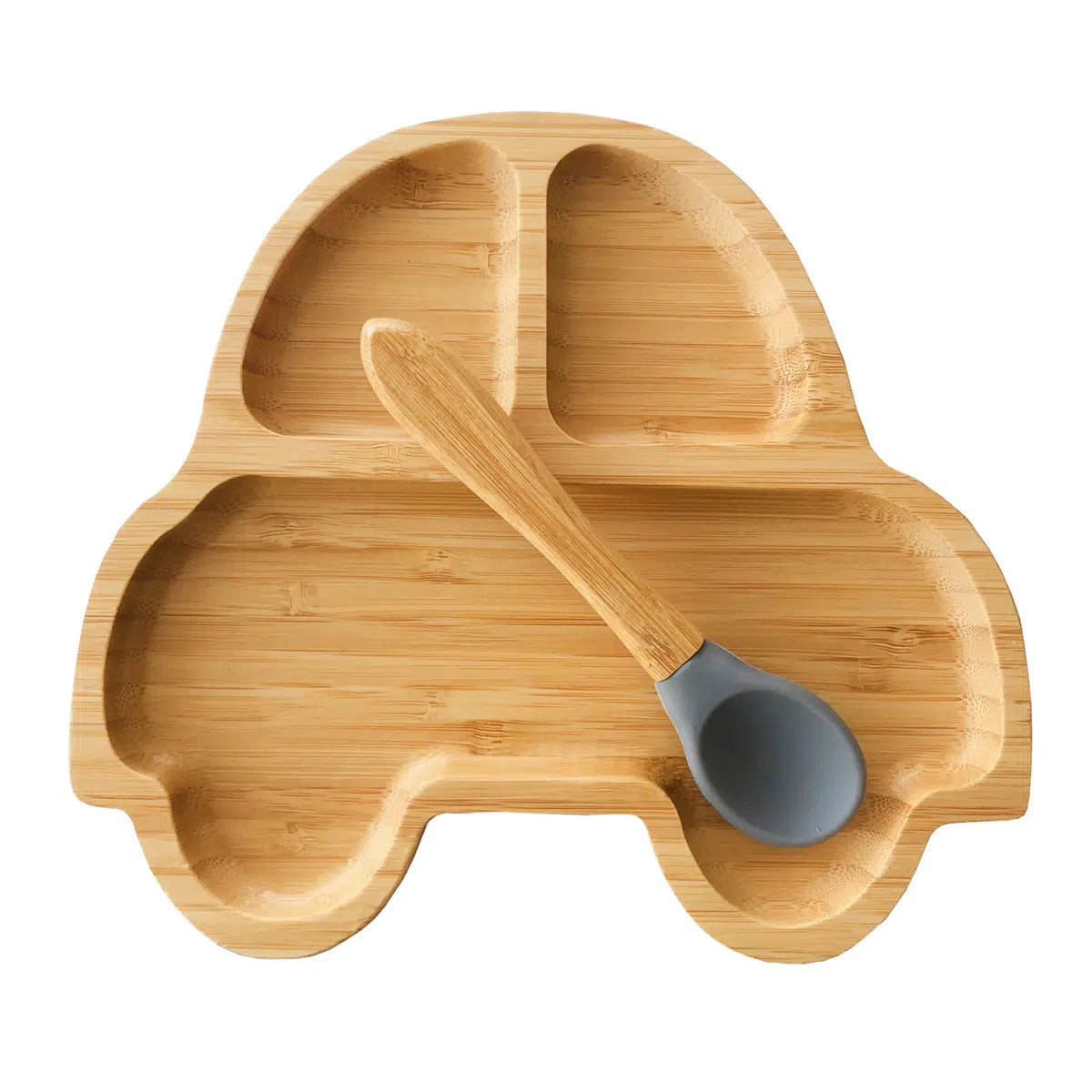 Plato Bambú antideslizante con Cuchara Silicona