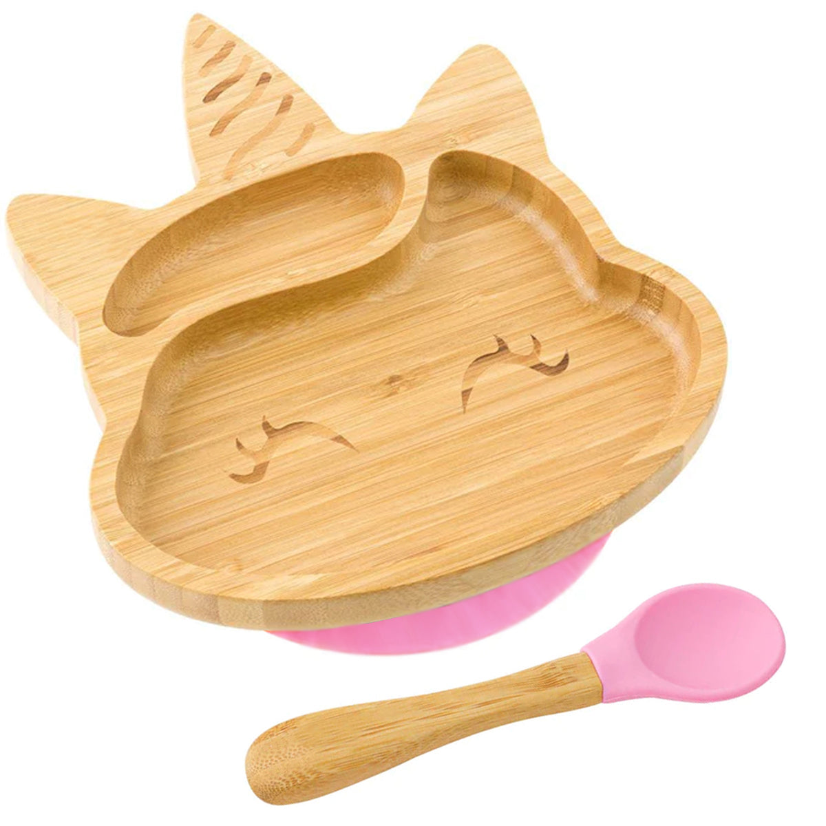 Plato Bambú antideslizante con Cuchara Silicona