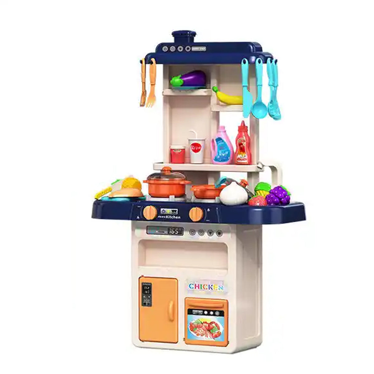 Cocina didáctica con accesorios, color azul