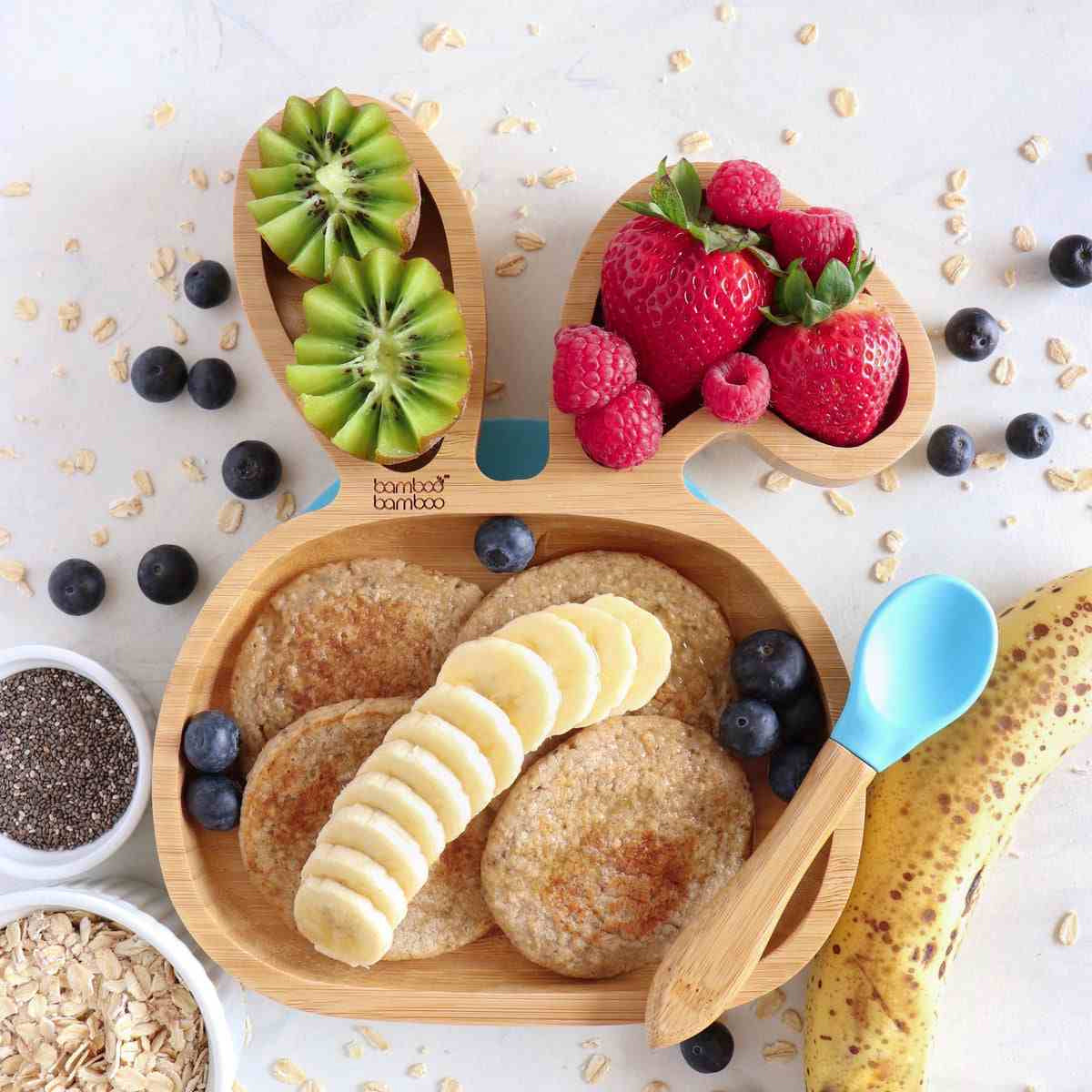 Plato Bambú antideslizante con Cuchara Silicona