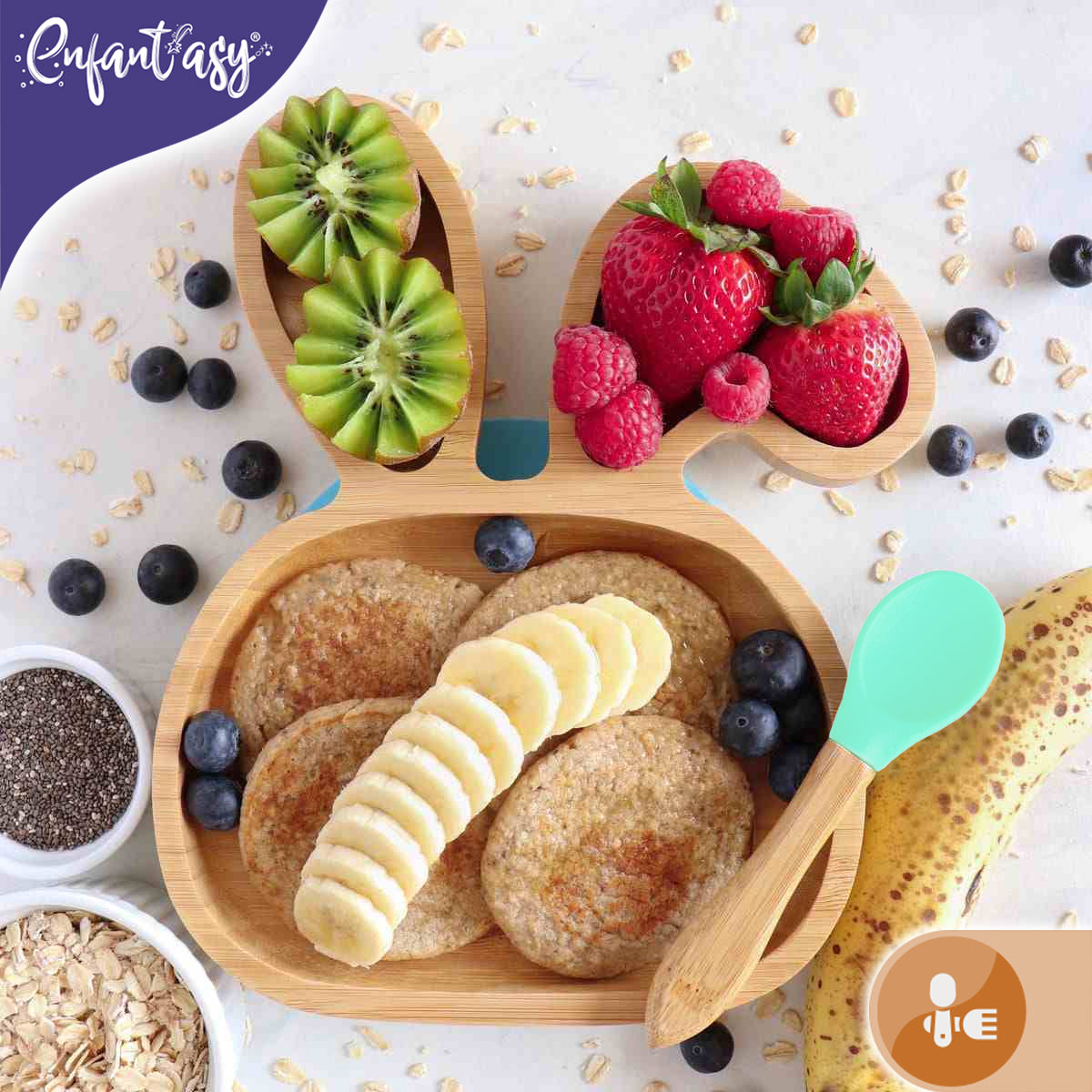 Plato Bambú antideslizante con Cuchara Silicona