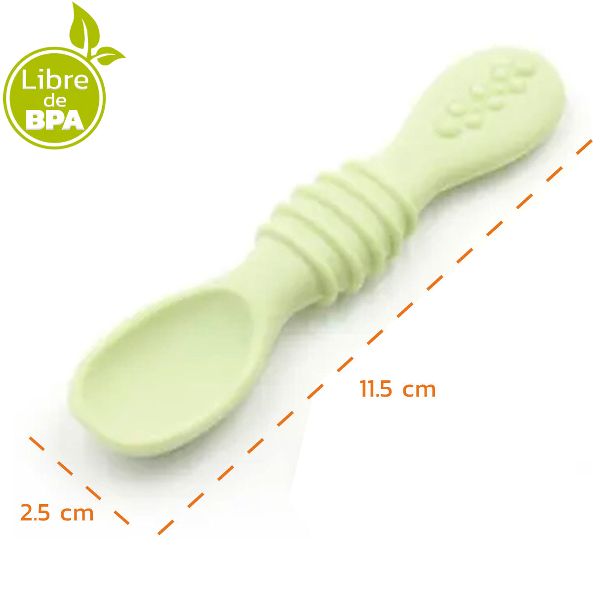 Detalle de la cuchara entrenadora de silicona para bebé