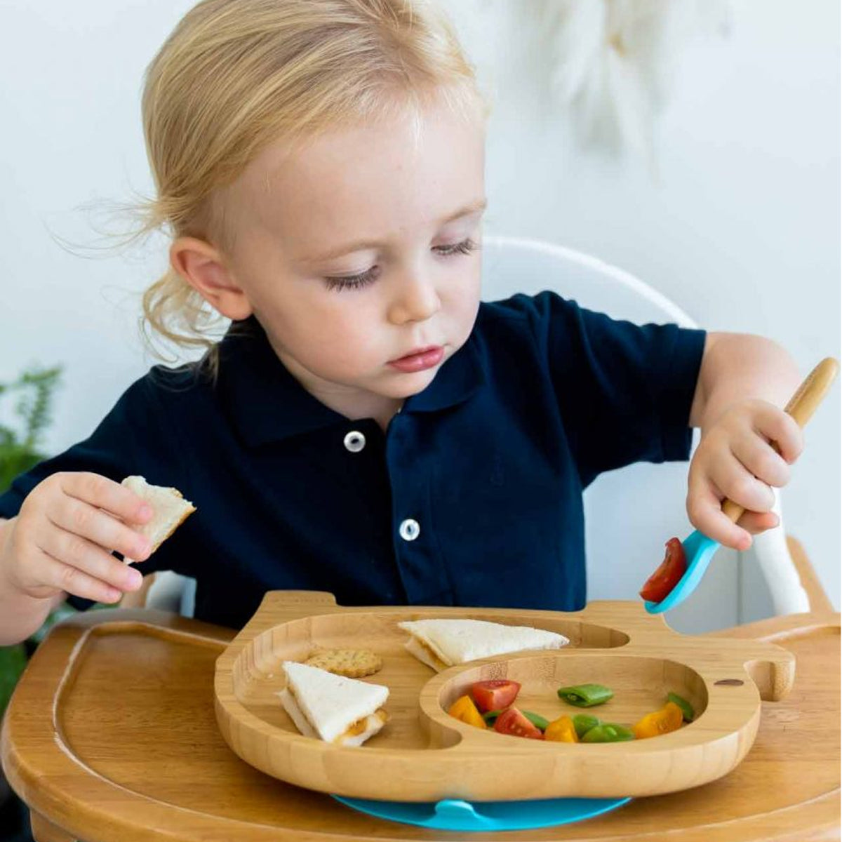 Plato Bambú antideslizante con Cuchara Silicona