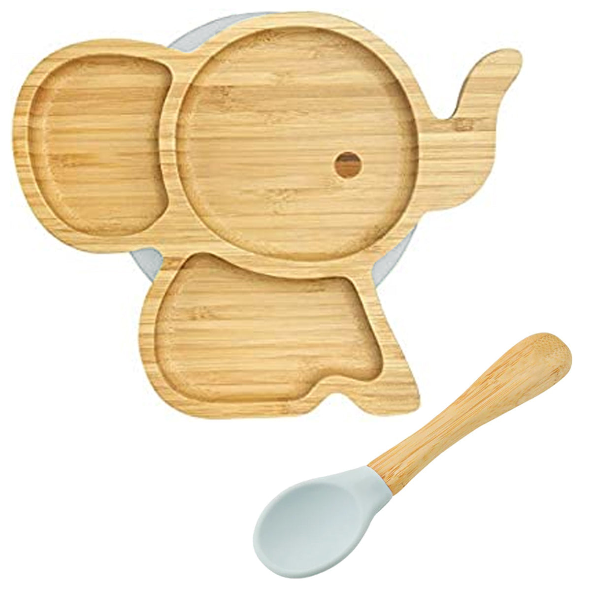 Plato Bambú antideslizante con Cuchara Silicona