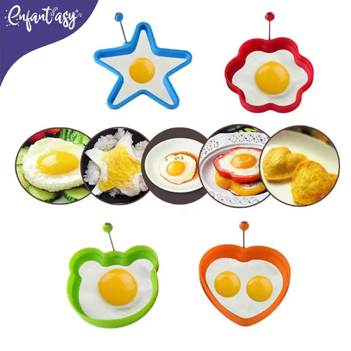 Molde Silicona Figura para Freír Huevos, Pancakes, Tortilla X4