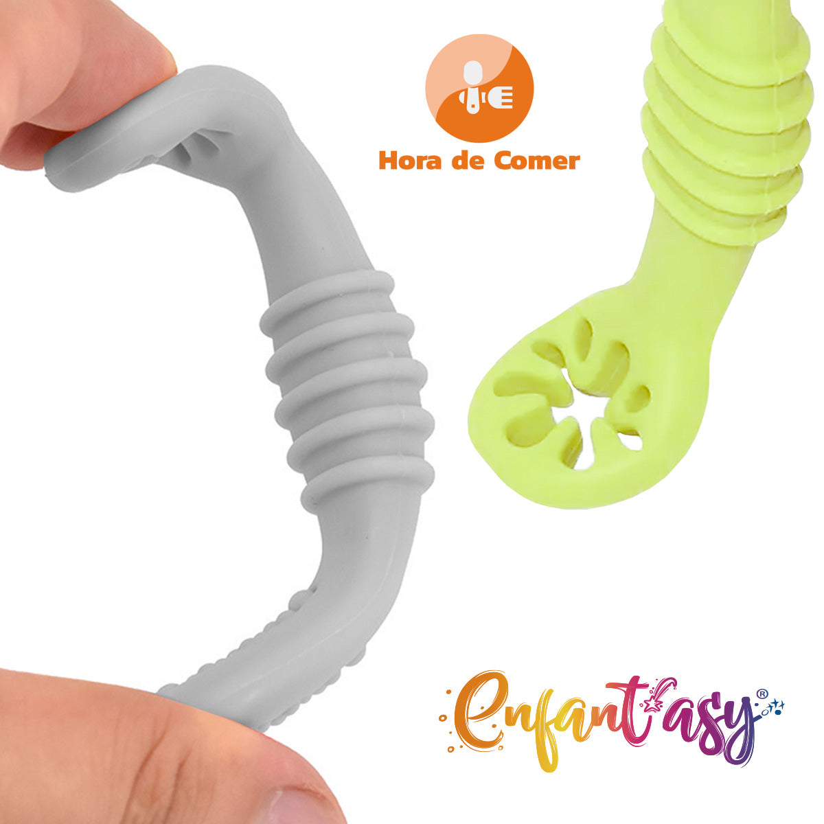 Cuchara entrenadora flexible en colores menta y gris