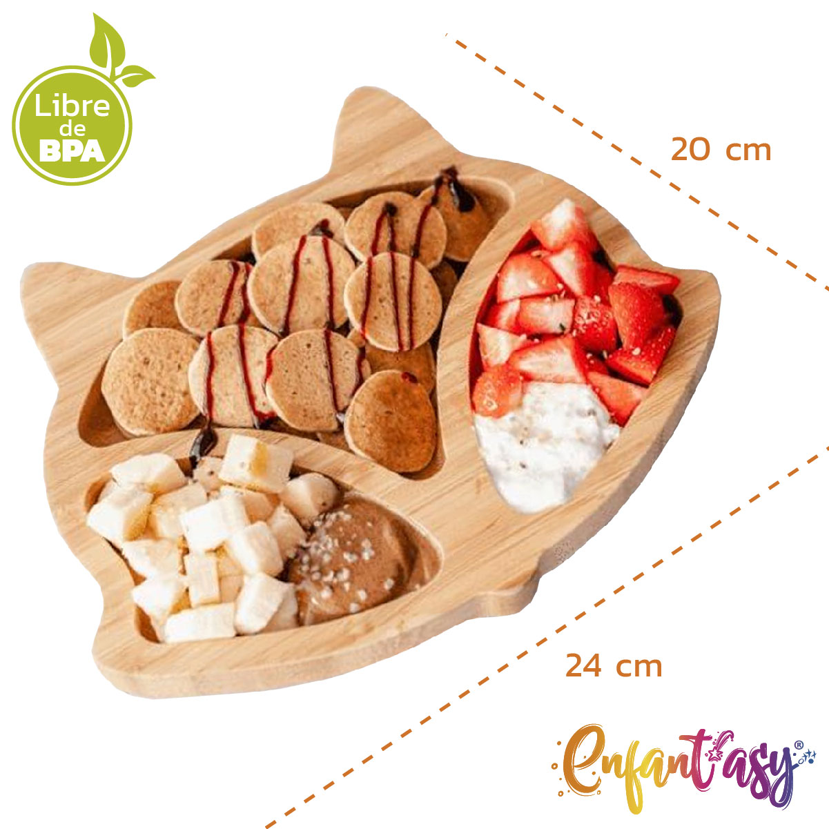 Plato Bambú antideslizante con Cuchara Silicona