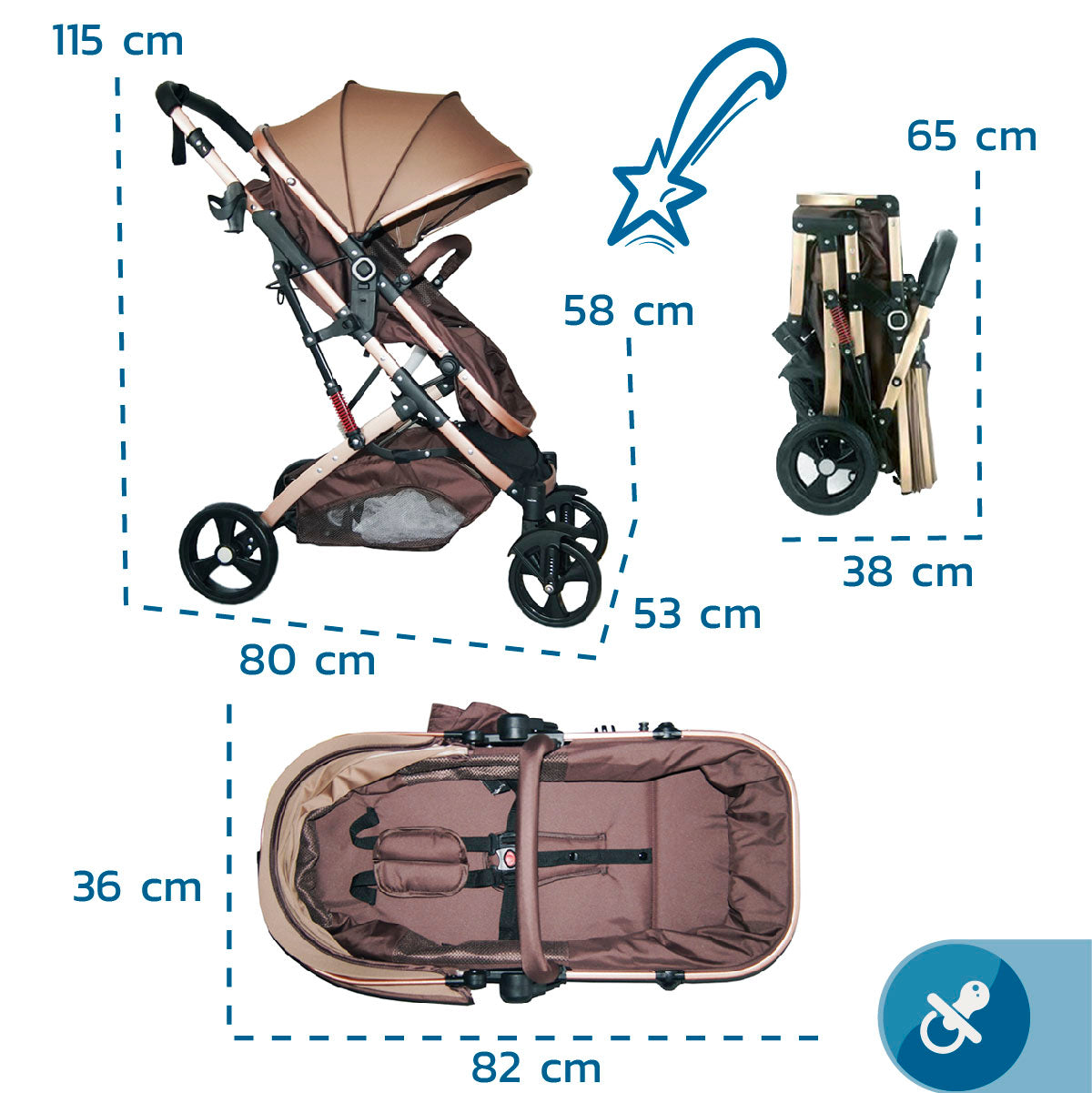 Coche Paseador Bebé Tipo Moises Ultracompacto y Elegante