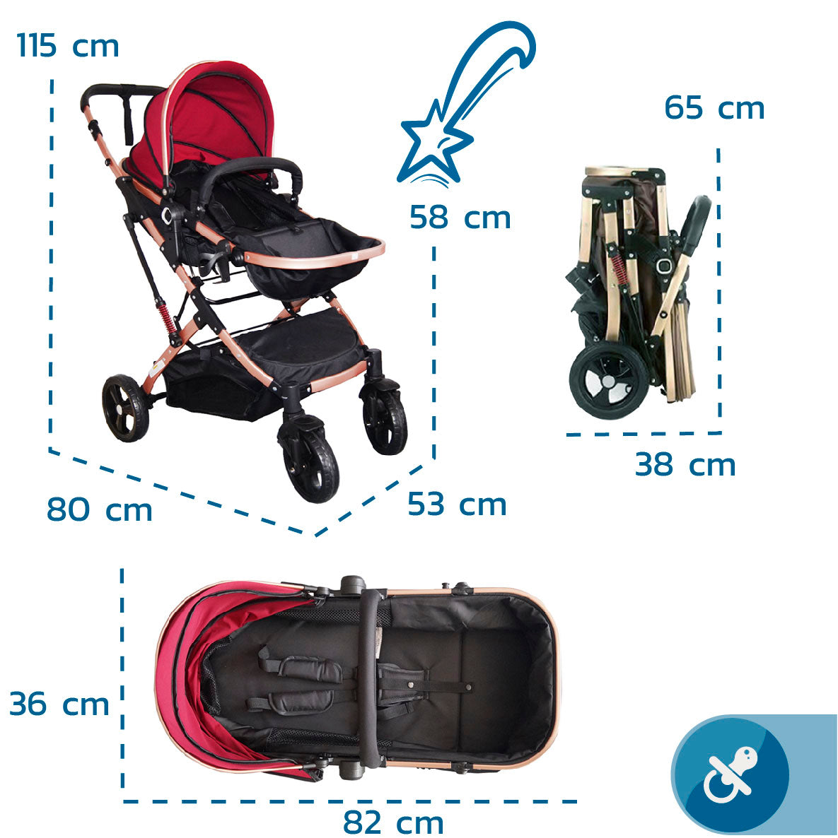 Coche Paseador Bebé Tipo Moises Ultracompacto y Elegante