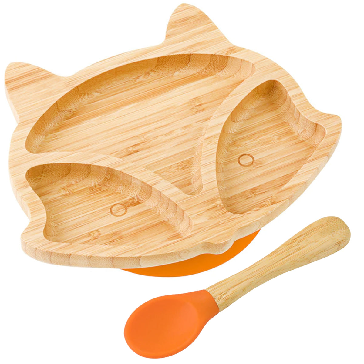 Plato Bambú antideslizante con Cuchara Silicona