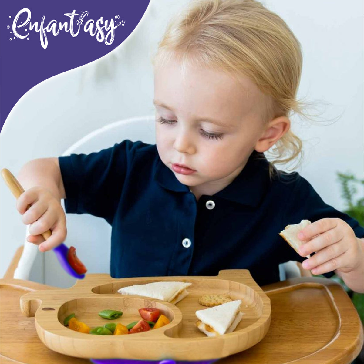 Plato Bambú antideslizante con Cuchara Silicona