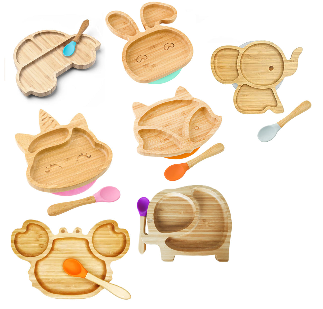 Plato Bambú antideslizante con Cuchara Silicona