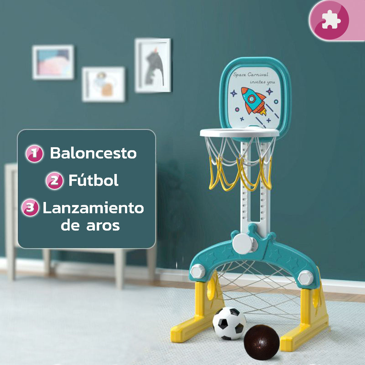 Cancha de Baloncesto y Fútbol 3 en 1