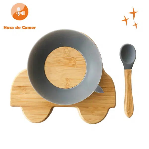 Plato Bambu Antideslizante Con Cuchara Silicona - Imagen 10