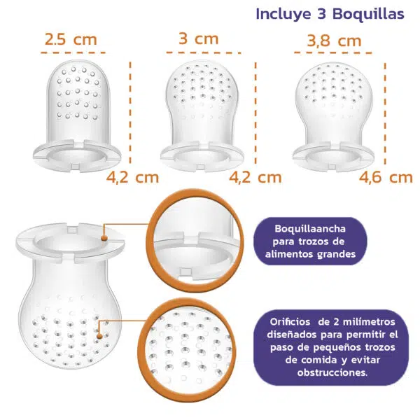 Chupo Fruta Para Bebé Silicona con Mordedor estuche y 3 boquillas - Imagen 5