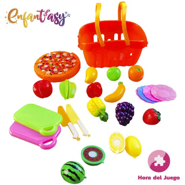 Cesta de alimentos con velcro para cortar, juguete educativo