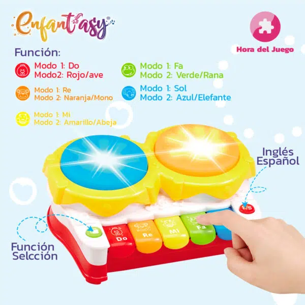 Piano y Tambor Musical Didáctico: Piano y tambor musical didáctico para niños y bebés, Piano educativo y tambor para bebés y niños